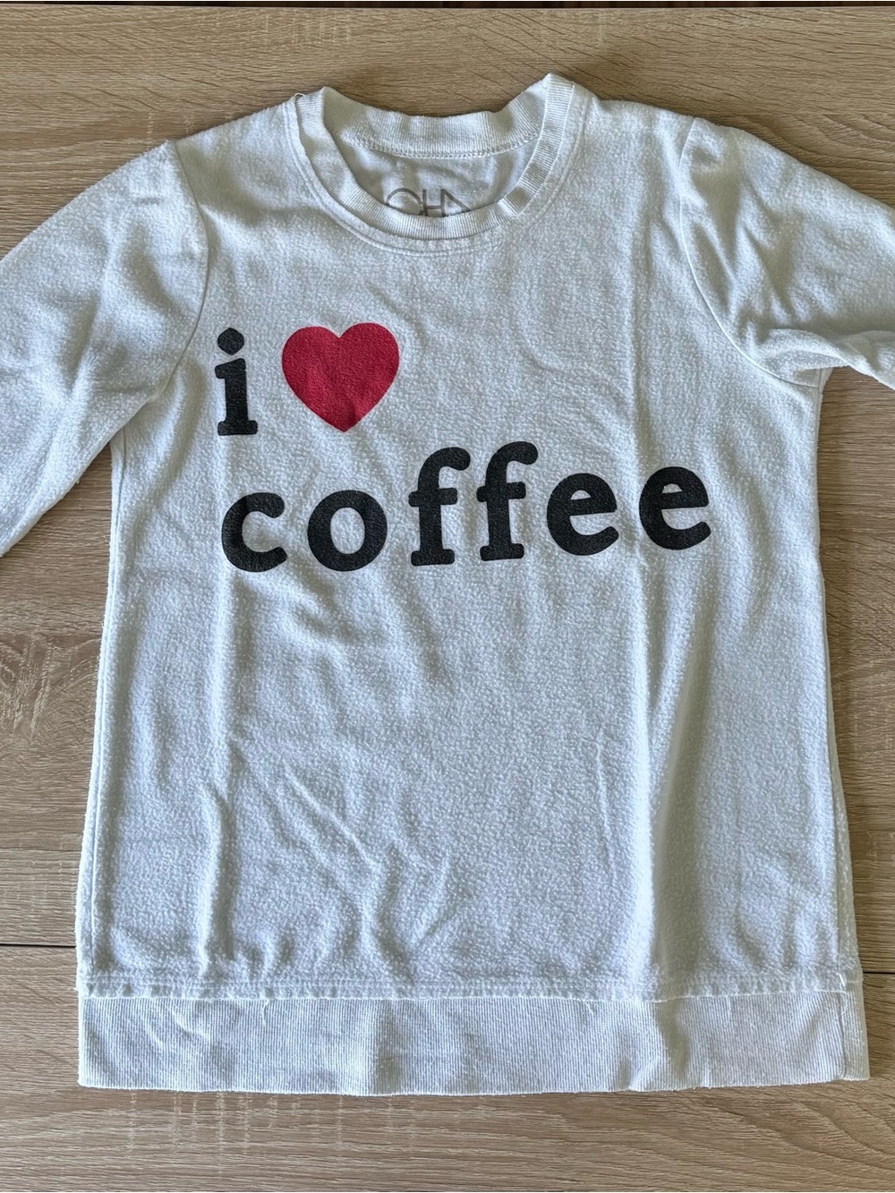 Chaser Off- White Long Sleeve Tee with Red Heart 'I Love Coffee' Graphic
